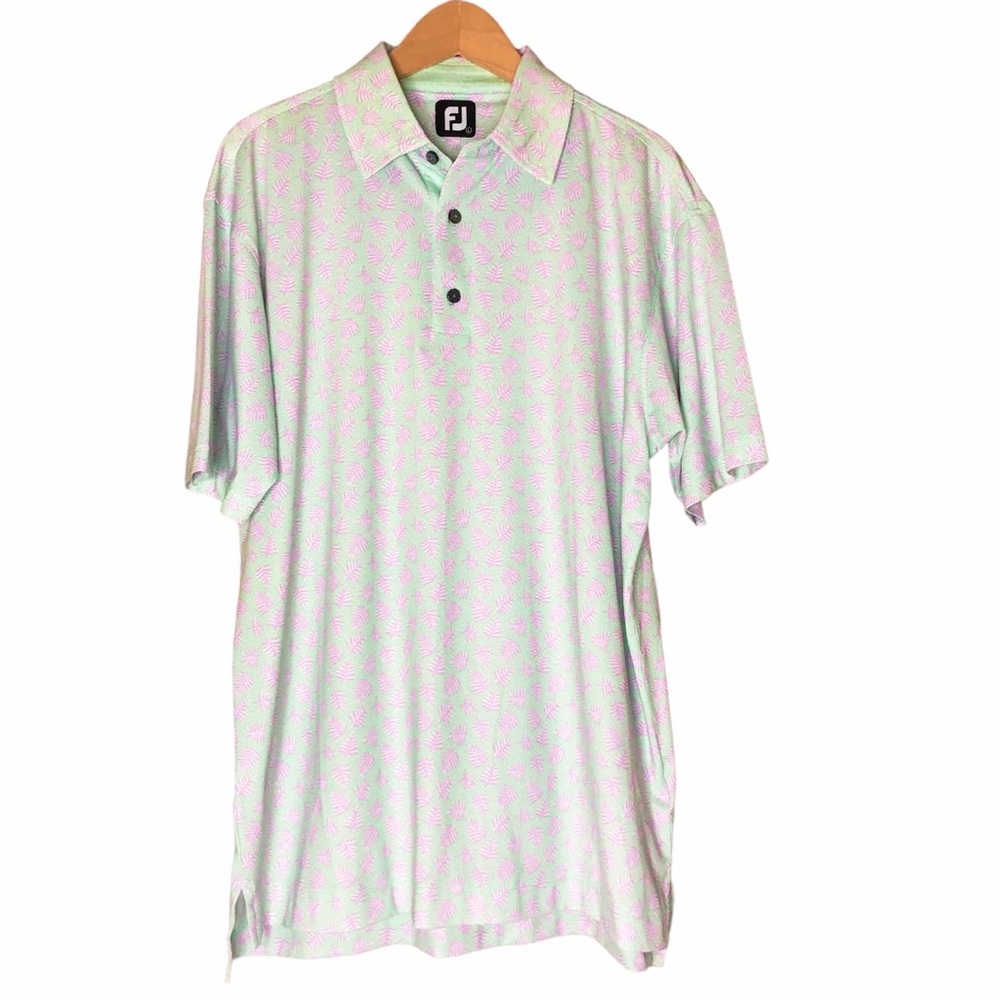 FootJoy Polo Performance Golf Shirt Short Sleeve Floral Fronds Men's Large